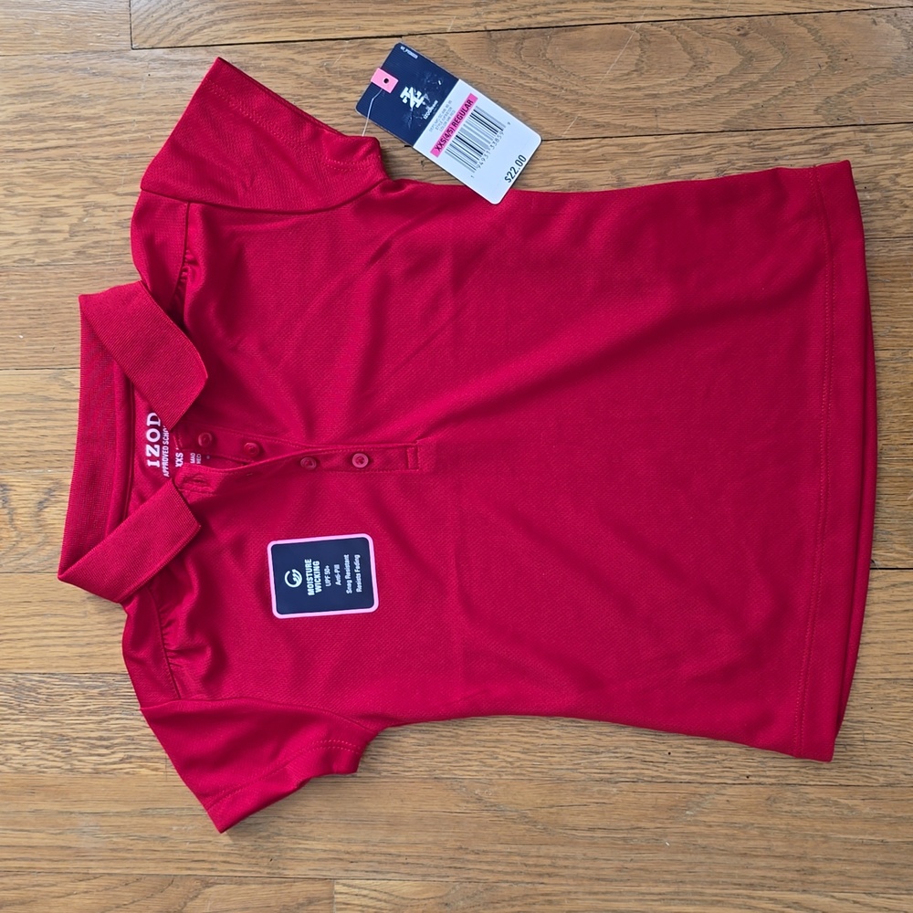 IZOD GIRLS RED BUTTON POLO "APPROVED SCHOOLWEAR" TOP SIZE XXS 4/5